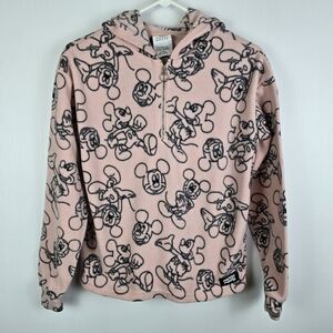 Disney Mickey Mouse Pink Character 1/4 Zip Hoodie Size XS Casual Cozy Fleece
